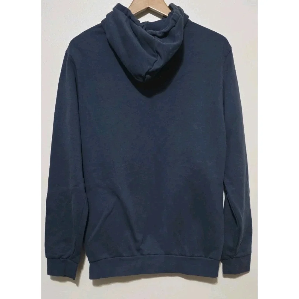 Adidas Mens L Essentials‎ CB Fleece Hoodie Pullover Sweatshirt Navy Blue Stripe